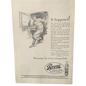 Vintage 1923 Pyrene Necessary in Every Automobile Ad Advertisement